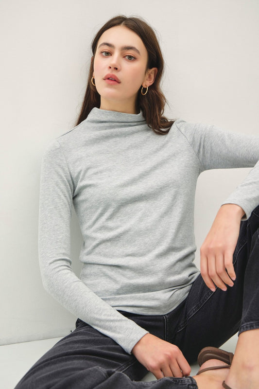 Be Cool Mock Neck Long Sleeve T-Shirt Grey Apparel/Tops BE COOL Ship from USA TikTok Tops Trendsi USPS Walmart Walmart Apparel Trendsi https://www.cyberehub.com