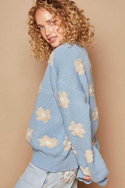 POL Daisy Pattern Drop Shoulder Sweater Shirt Apparel Clothing Tops POL Ship from USA Shirts USA Women Trendsi https://www.cyberehub.com