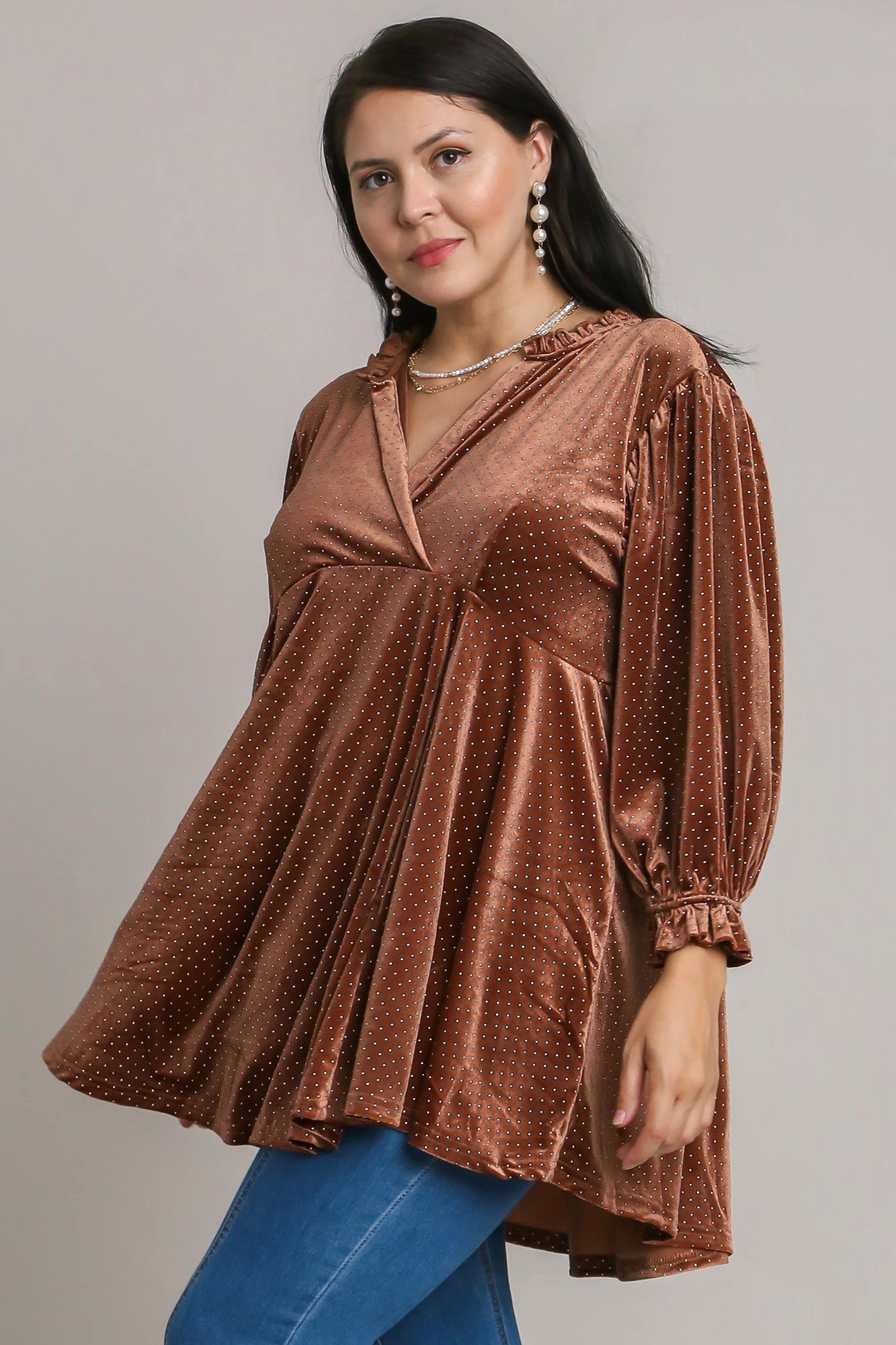 Umgee Full Size Beaded Frill Flounce Sleeve Velvet Babydoll Blouse Apparel Apparel Ship from USA TikTok Trendsi Umgee USA Trendsi https://www.cyberehub.com