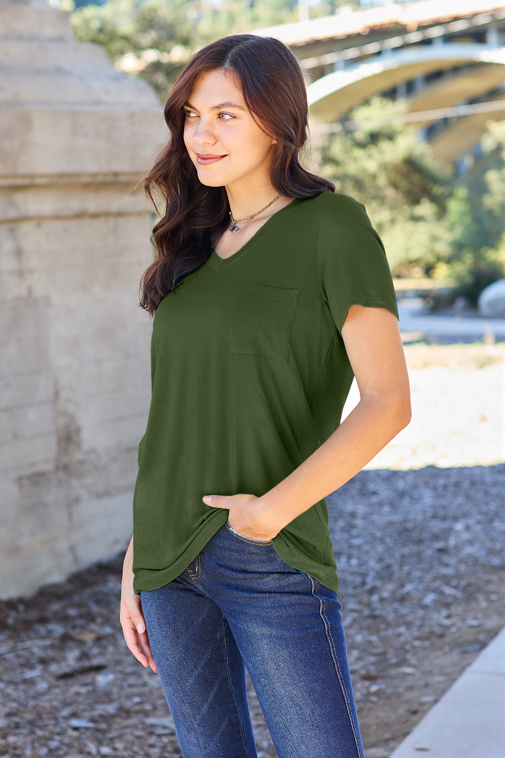 Basic Bae Full Size V-Neck Short Sleeve T-Shirt Matcha Green Apparel/Tops Basic Bae Ship from USA TikTok Tops Trendsi USPS Walmart Walmart Apparel Trendsi https://www.cyberehub.com