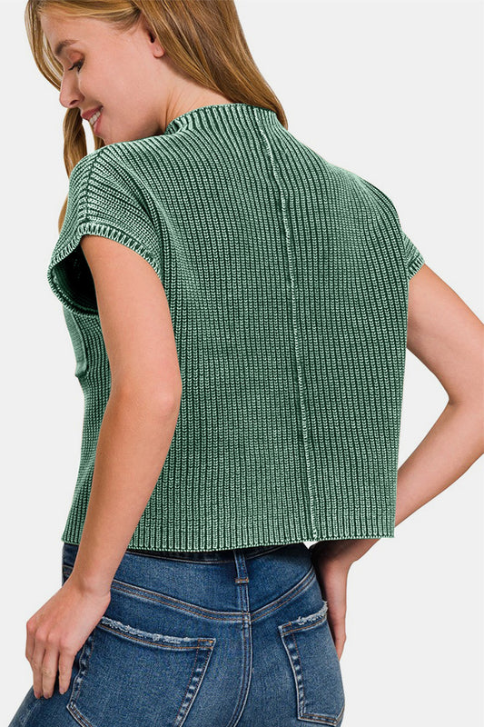 Zenana Washed Mock Neck Short Sleeve Cropped Sweater Shirt Apparel Clothing Tops Ship from USA Shirts USA Women Zenana Trendsi https://www.cyberehub.com