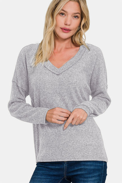 Zenana Full Size Ribbed V-Neck Drop Shoulder Top Apparel/Tops Ship from USA TikTok Tops Trendsi USPS Walmart Walmart Apparel Zenana Trendsi https://www.cyberehub.com