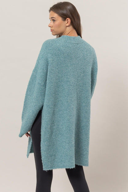 HYFVE Front Rosette Longline Slit Sweater Cardigan Shirt Apparel Clothing Tops HYFVE Ship from USA Shirts USA Women Trendsi https://www.cyberehub.com