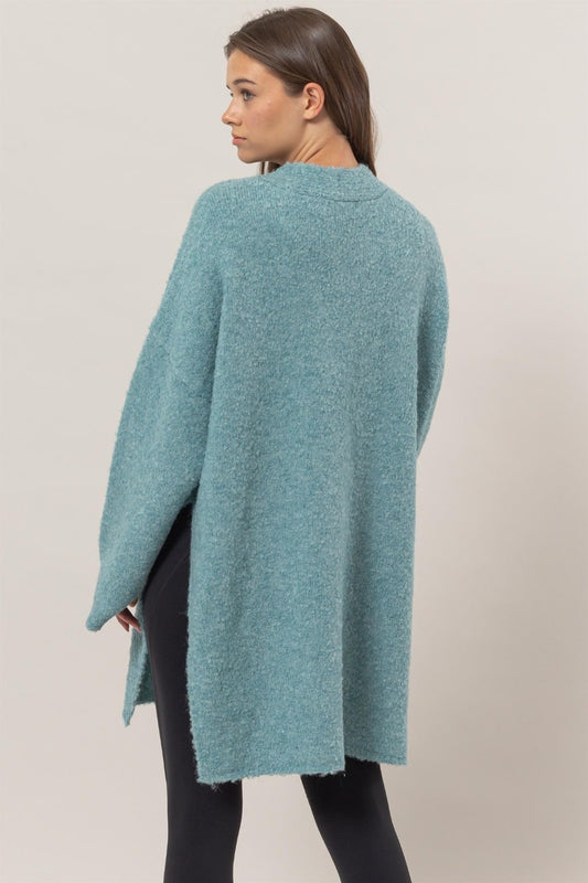 HYFVE Front Rosette Longline Slit Sweater Cardigan Shirt Apparel Clothing Tops HYFVE Ship from USA Shirts USA Women Trendsi https://www.cyberehub.com