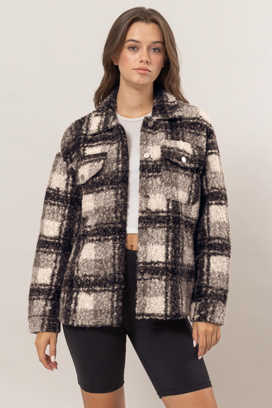 HYFVE Plaid Button Up Boucle Jacket Black Tops/Jackets/Sweaters Clothing Tops HYFVE Ship from USA TikTok Trendsi USPS Walmart Trendsi https://www.cyberehub.com