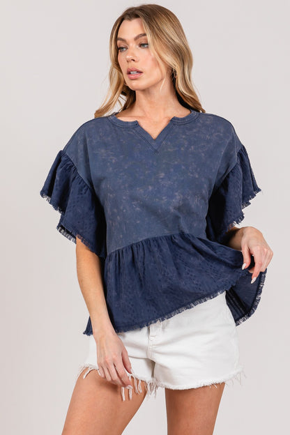 SAGE + FIG Ruffle Sleeve Washed Short Sleeve Blouse Apparel/Tops SAGE+FIG Ship from USA TikTok Tops Trendsi USPS Walmart Walmart Apparel Trendsi https://www.cyberehub.com