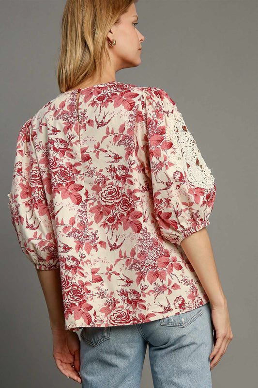Umgee Floral Pleated Detail Lace Trim Sleeve Blouse Apparel Apparel Ship from USA TikTok Trendsi Umgee USA Trendsi https://www.cyberehub.com