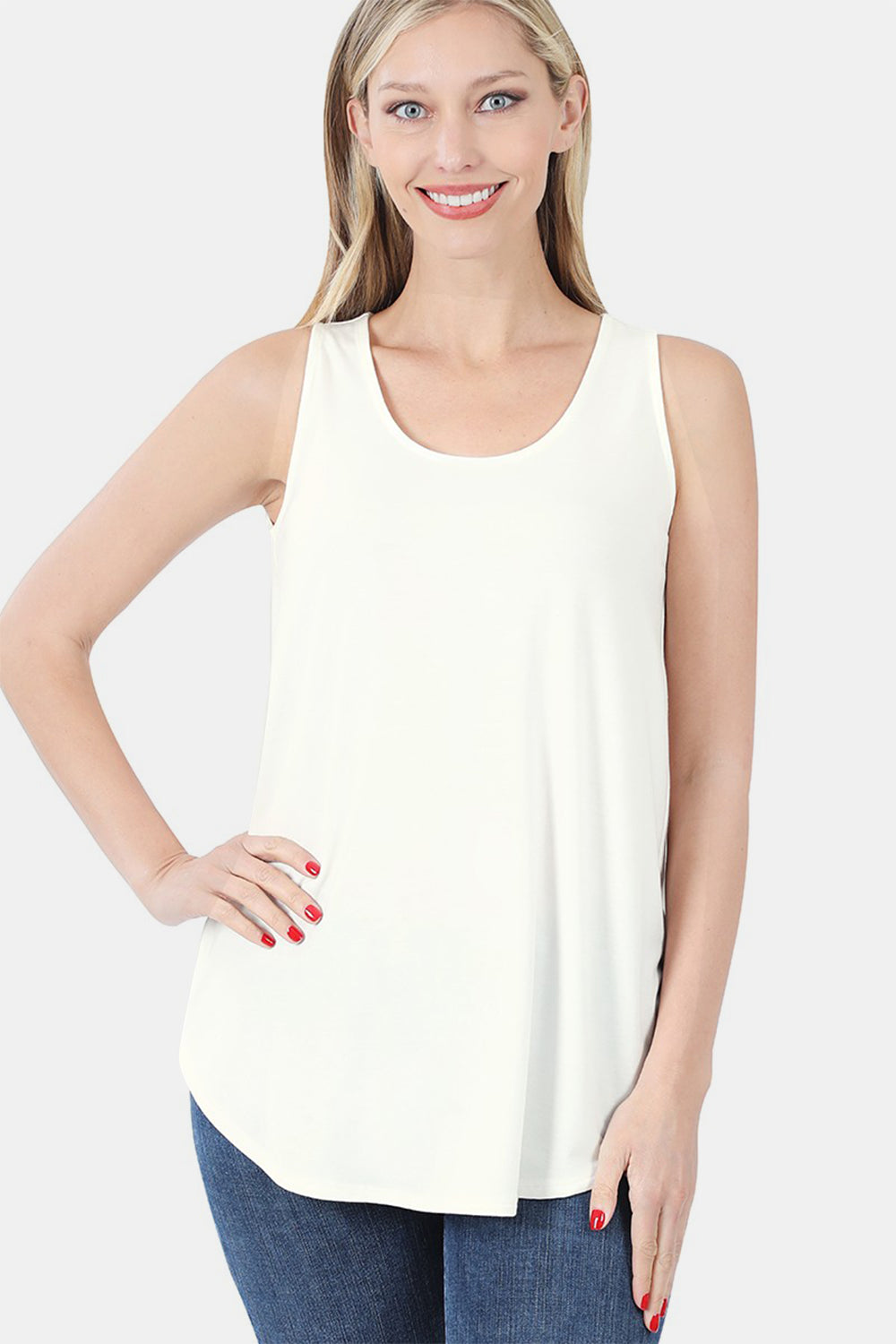 Zenana Round Neck Curved Hem Tank Ivory Apparel/Tops Ship from USA TikTok Tops Trendsi USPS Walmart Walmart Apparel Zenana Trendsi https://www.cyberehub.com