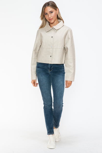 Snobbish Snap Down Long Sleeve PU Leather Jacket Tops/Jackets/Sweaters Clothing Tops Ship from USA Snobbish TikTok Trendsi USPS Walmart Trendsi https://www.cyberehub.com