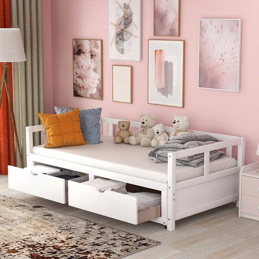 Wooden Daybed with Trundle Bed and Two Storage Drawers , Extendable Bed Daybed,Sofa Bed for Bedroom Living Room,White Furniture Giga GNJ Home Home & Garden Home Goods Walmart Giga https://www.cyberehub.com