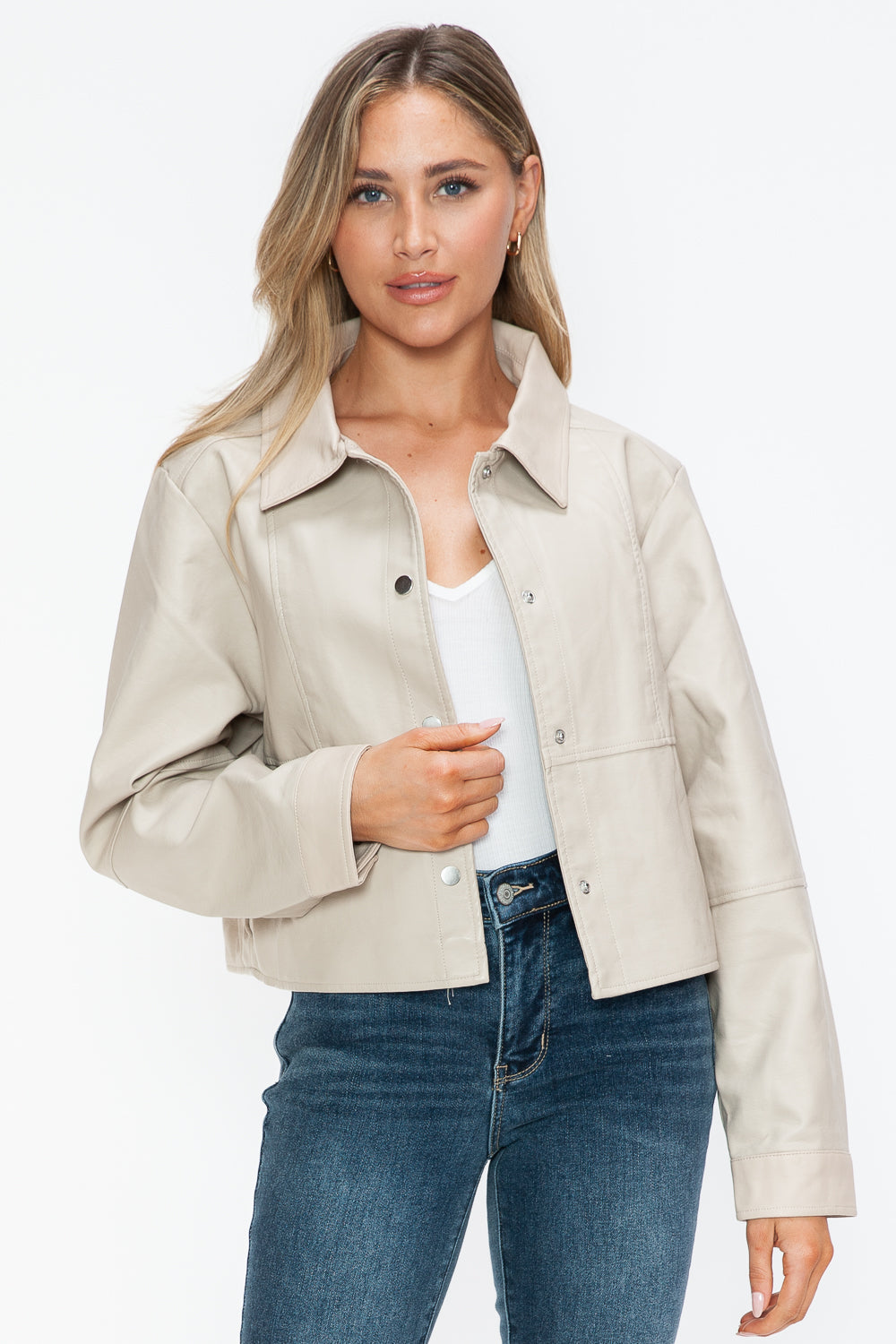Snobbish Snap Down Long Sleeve PU Leather Jacket Tops/Jackets/Sweaters Clothing Tops Ship from USA Snobbish TikTok Trendsi USPS Walmart Trendsi https://www.cyberehub.com