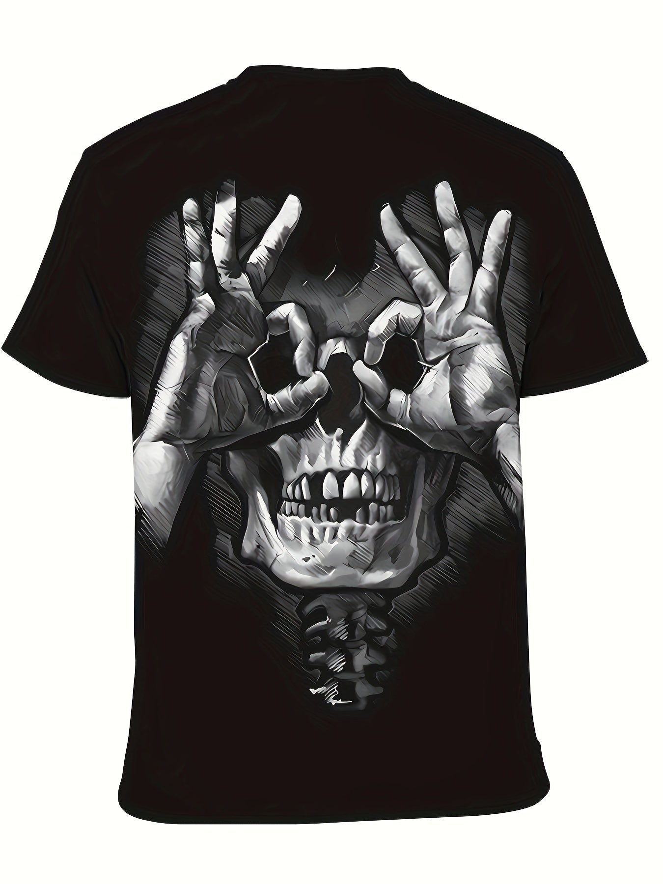 Creative Skull Print T-shirt, Men's Casual Street Style Elastic Round Neck T-shirt, Suitable For Summer Apparel/Shirt/Graphic Shirt SNULLO https://www.cyberehub.com