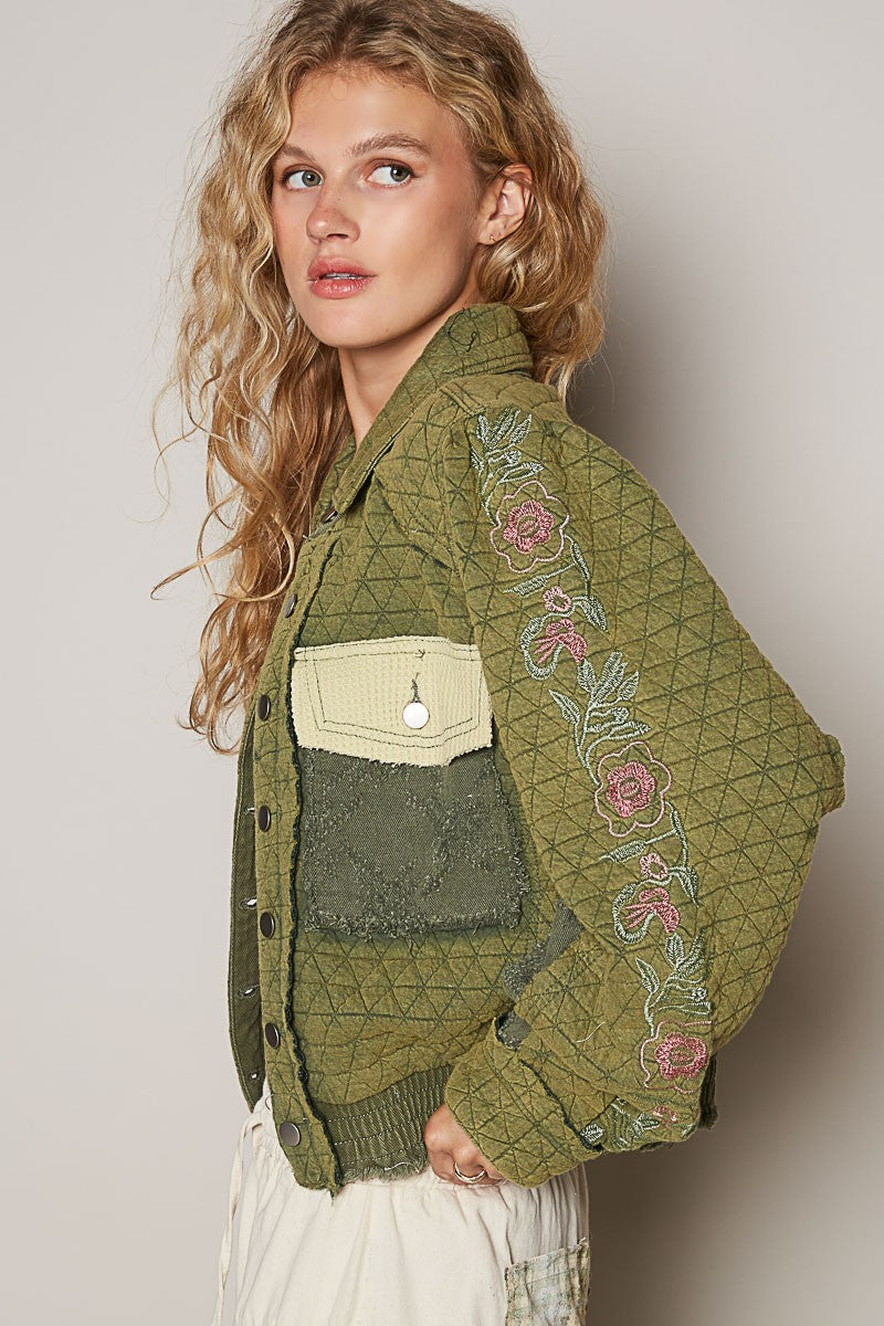 POL Embroidered Sleeve Raw Edge Quilted Jacket Tops/Jackets/Sweaters Clothing Tops POL Ship from USA TikTok Trendsi USPS Walmart Trendsi https://www.cyberehub.com