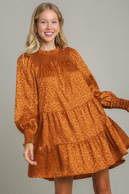 Umgee Smocked Leopard Long Sleeve Tiered Dress Copper Apparel Apparel Ship from USA TikTok Trendsi Umgee USA Trendsi https://www.cyberehub.com