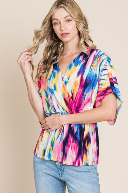 BOMBOM Printed Surplice Peplum Blouse Apparel/Tops BOMBOM Ship from USA TikTok Tops Trendsi USPS Walmart Walmart Apparel Trendsi https://www.cyberehub.com