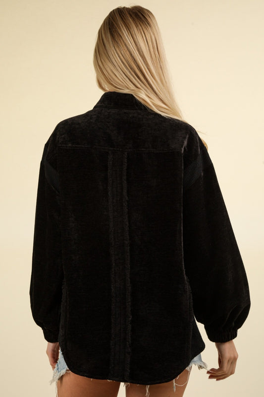 VERY J Mixed Media Button Down Raw Hem Shacket Shirt Apparel Clothing Tops price-change-job-active Ship from USA Shirts USA VERY J Women Trendsi https://www.cyberehub.com