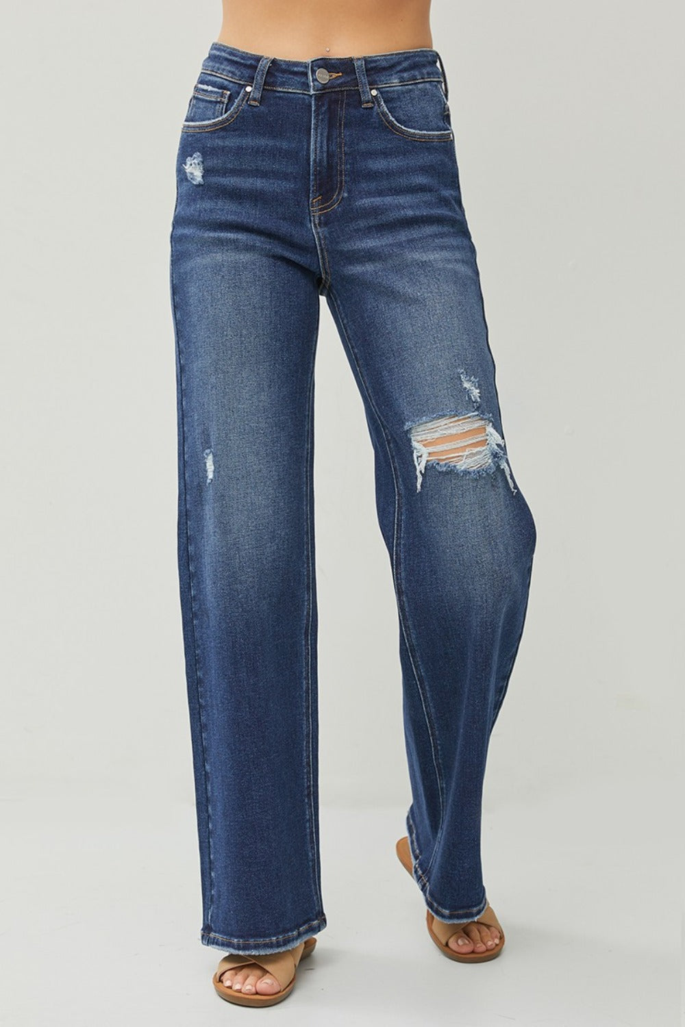 RISEN Full Size High Rise Distressed Wide Leg Jeans Bottoms Bottoms Clothing RISEN Ship from USA Women Trendsi https://www.cyberehub.com