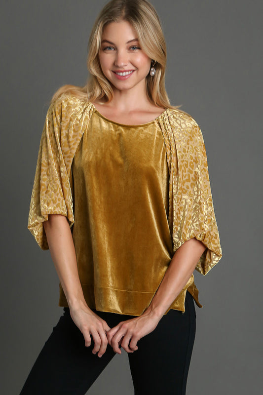 Umgee Round Neck Leopard Balloon Sleeve Velvet Top Mustard Apparel Apparel Ship from USA TikTok Trendsi Umgee USA Trendsi https://www.cyberehub.com