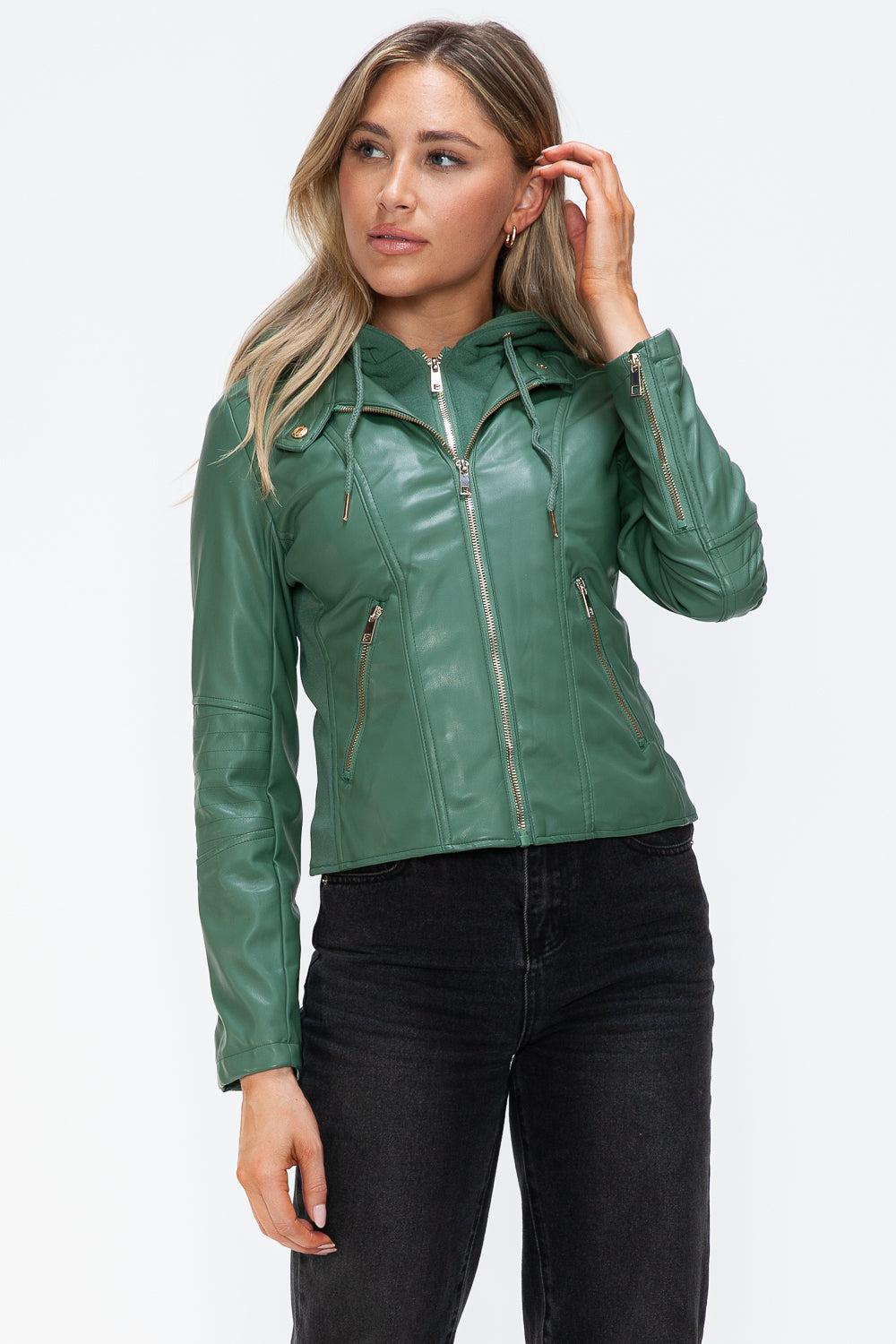 Snobbish Faux Leather Zip Up Drawstring Hooded Jacket Tops/Jackets/Sweaters Clothing Tops Ship from USA Snobbish TikTok Trendsi USPS Walmart Trendsi https://www.cyberehub.com