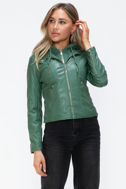 Snobbish Faux Leather Zip Up Drawstring Hooded Jacket Tops/Jackets/Sweaters Clothing Tops Ship from USA Snobbish TikTok Trendsi USPS Walmart Trendsi https://www.cyberehub.com
