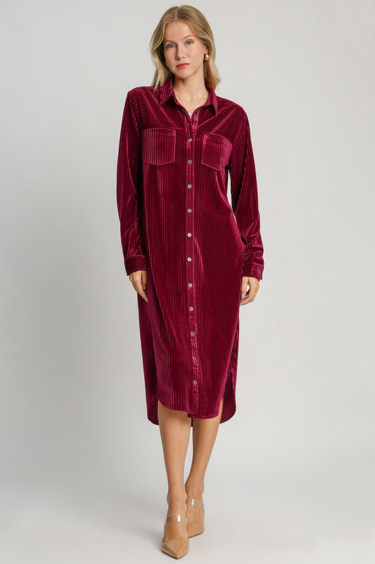 Umgee Texture Curved Hem Button Down Shirt Dress Burgundy Apparel/Dress Dress Ship from USA TikTok Trendsi Umgee USA USPS Walmart Walmart Apparel Trendsi https://www.cyberehub.com