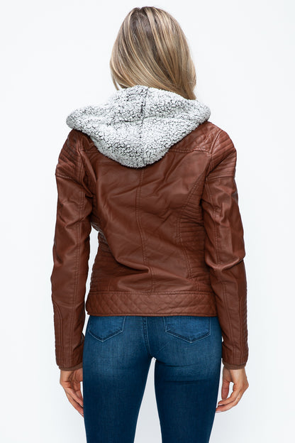 YMI Faux Layered Double-Zipper Jacket with Fuzzy Hood Tops/Jackets/Sweaters Clothing Tops Ship from USA TikTok Trendsi USPS Walmart YMI outerwear Trendsi https://www.cyberehub.com