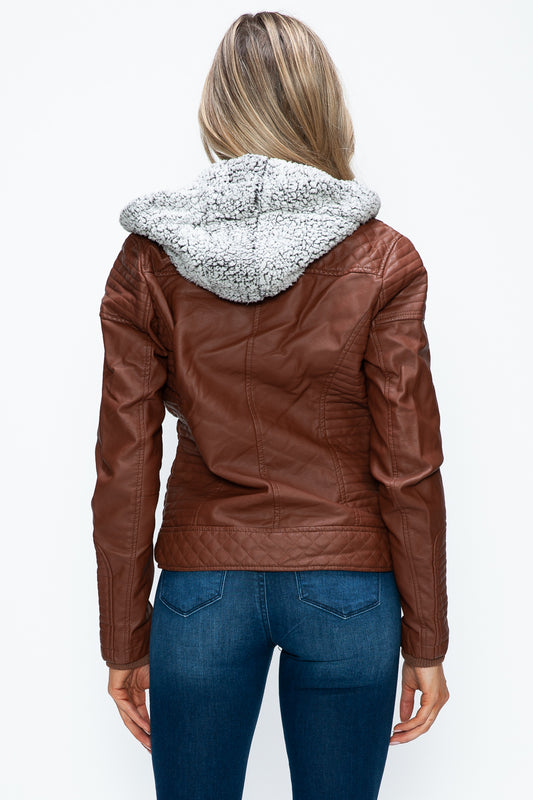 YMI Faux Layered Double-Zipper Jacket with Fuzzy Hood Tops/Jackets/Sweaters Clothing Tops Ship from USA TikTok Trendsi USPS Walmart YMI outerwear Trendsi https://www.cyberehub.com