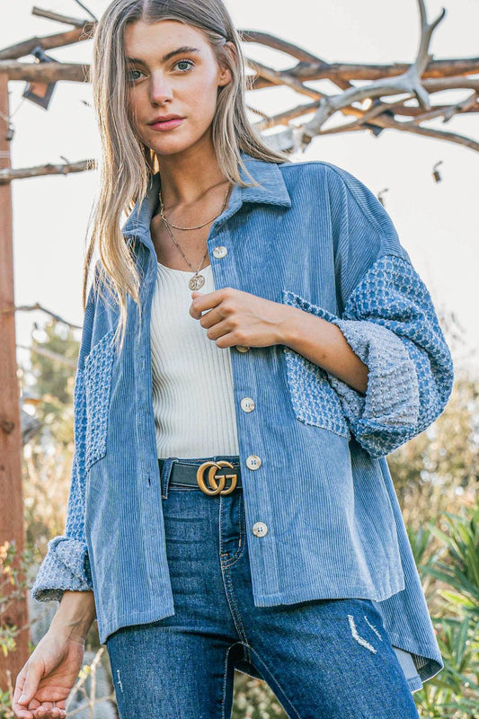 And The Why Button Down Corduroy Contrast Texture Long Sleeve Shacket Blue Tops/Jackets/Sweaters And The Why Clothing Tops Ship from USA TikTok Trendsi USPS Walmart Trendsi https://www.cyberehub.com