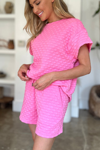 Double Take Full Size Texture T-Shirt and Shorts Set Tops/Jackets/Sweaters Clothing Tops Double Take Ship from USA TikTok Trendsi USPS Walmart Trendsi https://www.cyberehub.com