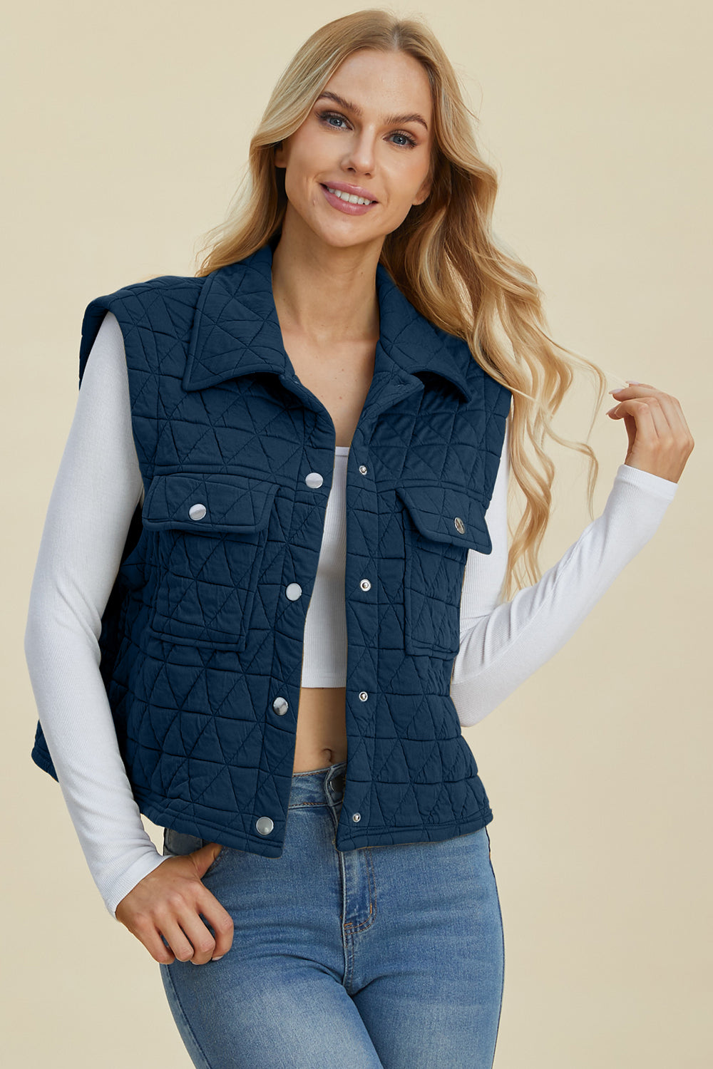Double Take Full Size Pocketed Texture Snap Down Vest Coat Shirt Apparel Clothing Tops Double Take Ship from USA Shirts USA Women Trendsi https://www.cyberehub.com