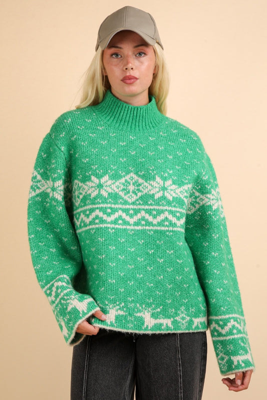 VERY J Christmas Element Mock Neck Long Sleeve Sweater Green Tops/Jackets/Sweaters Clothing Tops Ship from USA TikTok Trendsi USPS VERY J Walmart Trendsi https://www.cyberehub.com