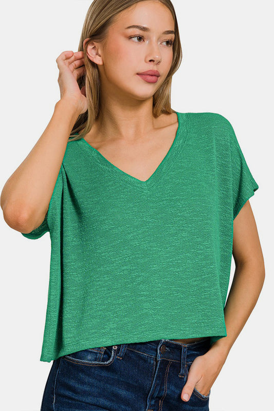 Zenana V-Neck Short Sleeve T-Shirt Green Apparel/Tops Ship from USA TikTok Tops Trendsi USPS Walmart Walmart Apparel Zenana Trendsi https://www.cyberehub.com