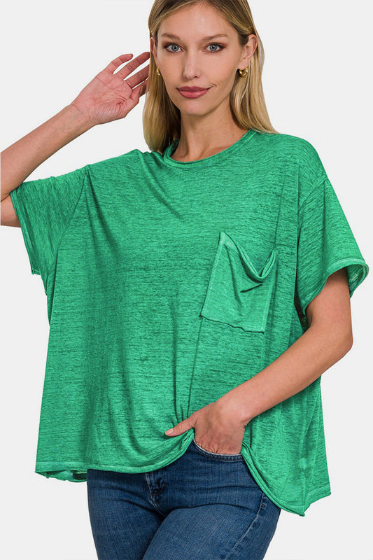 Zenana Pocketed Round Neck Dropped Shoulder T-Shirt Green Apparel/Tops Ship from USA TikTok Tops Trendsi USPS Walmart Walmart Apparel Zenana Trendsi https://www.cyberehub.com