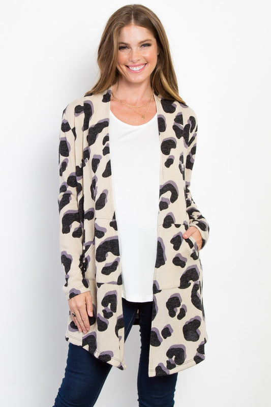 Be Stage Printed Open Front Knit Cardigan with Pockets Taupe Shirt Apparel BE Stage Clothing Tops Ship from USA Shirts USA Women Trendsi https://www.cyberehub.com