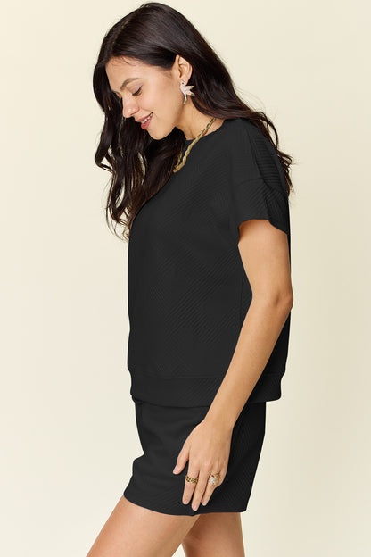 Double Take Full Size Texture Short Sleeve T-Shirt and Drawstring Shorts Set Apparel/Tops Double Take Ship from USA TikTok Tops Trendsi USPS Walmart Walmart Apparel Trendsi https://www.cyberehub.com