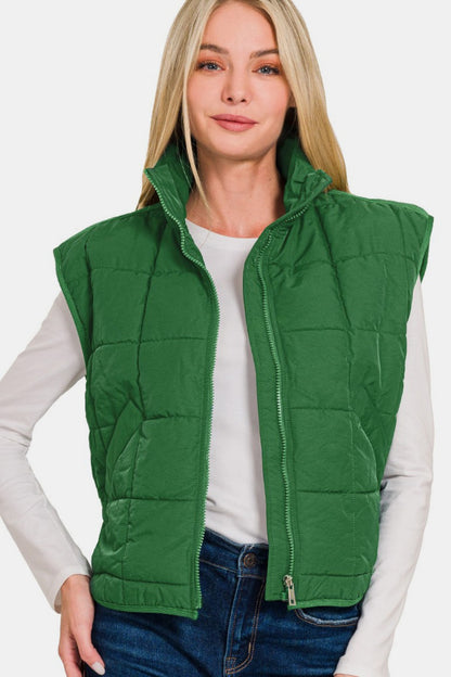 Zenana Zip Up Cropped Puffer Vest with Pockets Tops/Jackets/Sweaters Clothing Tops Ship from USA TikTok Trendsi USPS Walmart Zenana Trendsi https://www.cyberehub.com
