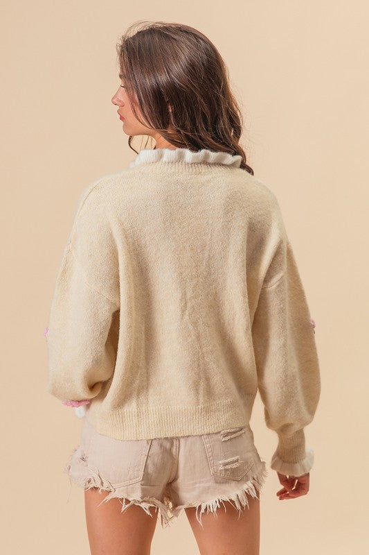 BiBi Ruffled Crochet Flower Dropped Shoulder Sweater Tops/Jackets/Sweaters BiBi Clothing Tops Ship from USA TikTok Trendsi USPS Walmart Trendsi https://www.cyberehub.com