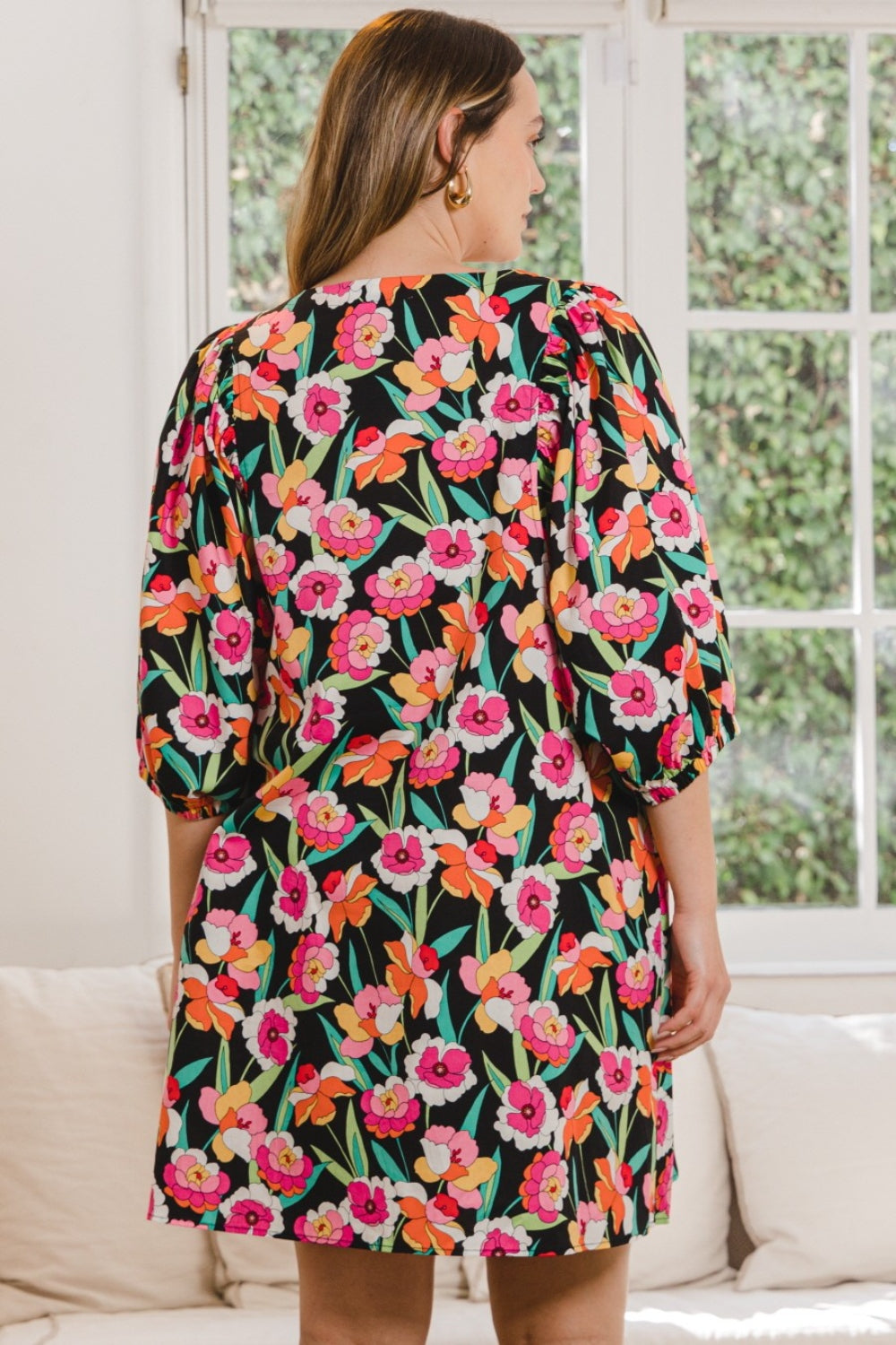 ODDI Full Size Floral Puff Sleeve Mini Dress Apparel/Dress Dress ODDI Ship from USA TikTok Trendsi USPS Walmart Walmart Apparel Trendsi https://www.cyberehub.com