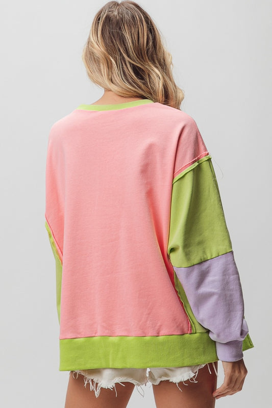 BiBi Washed Color Block Sweatshirt Apparel/Tops BiBi Ship from USA TikTok Tops Trendsi USPS Walmart Walmart Apparel Trendsi https://www.cyberehub.com