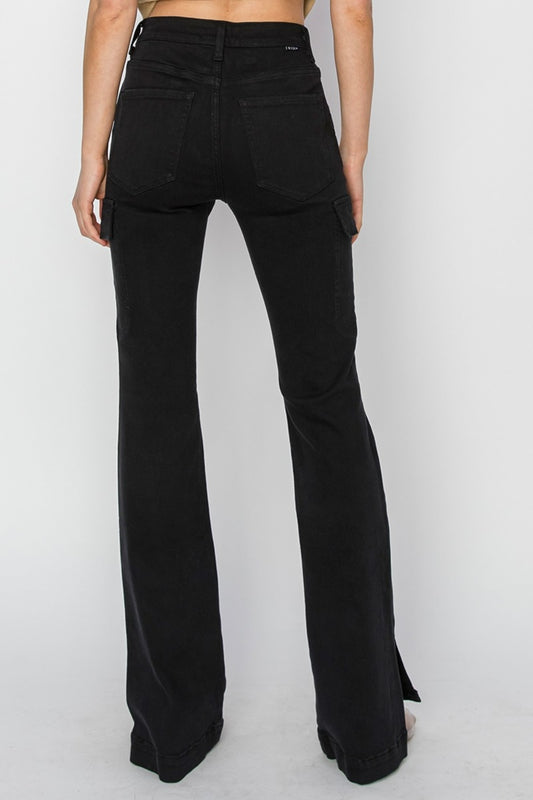 RISEN Full Size High Rise Side Slit Cargo Bootcut Jeans Bottoms Bottoms Clothing RISEN Ship from USA Women Trendsi https://www.cyberehub.com