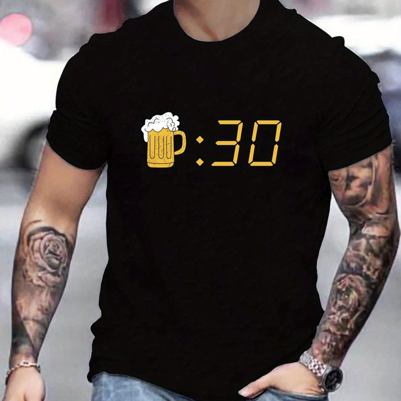 Beer Patterned Printed Men's Comfortable And Chic T-shirt, Patterned T-shirt For Men's Summer Outdoor Clothing, Men's Clothing, Men's Tops, Men's Gifts Black Apparel/Shirt/Graphic Shirt SNULLO https://www.cyberehub.com