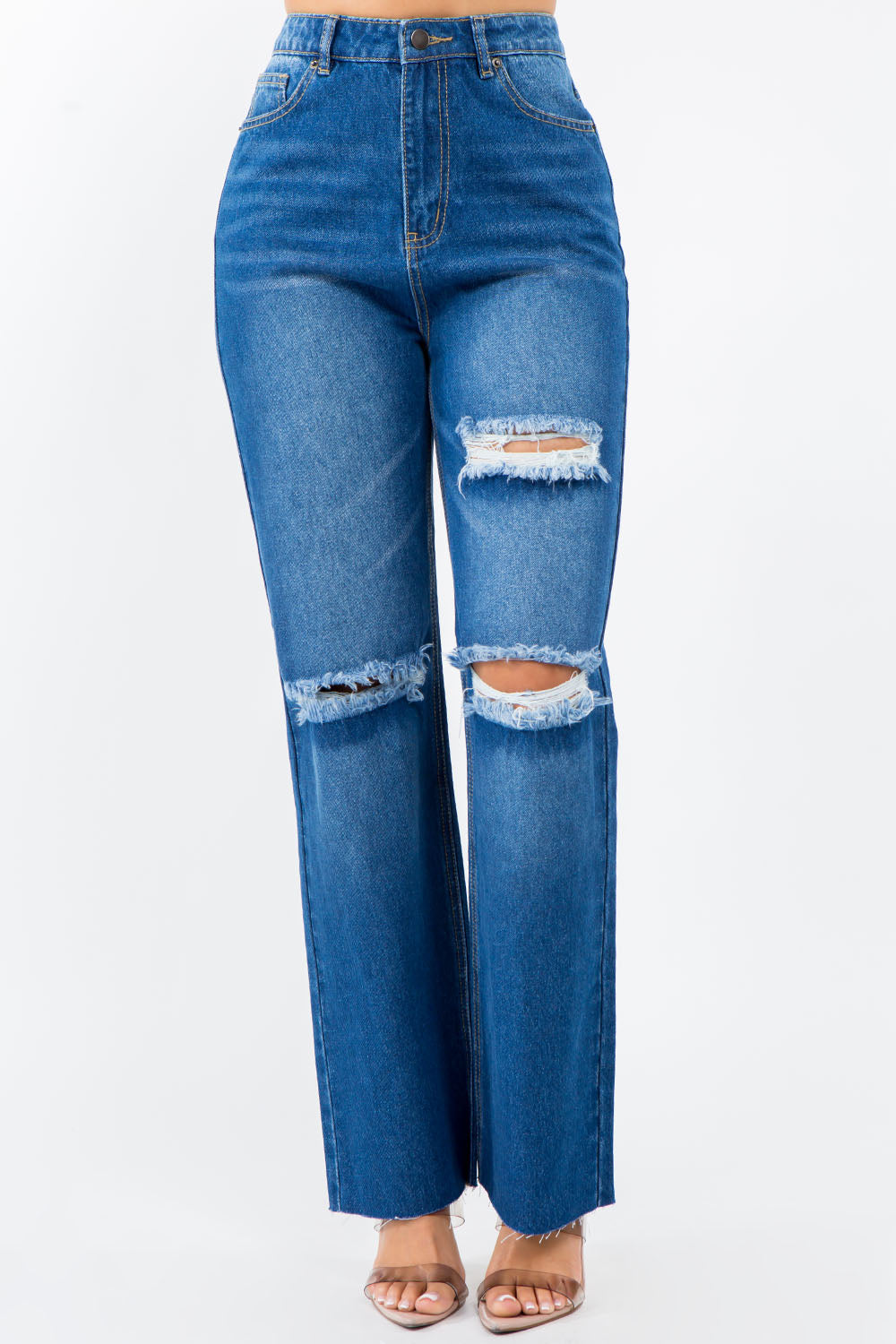 American Bazi High Waist Distressed Wide Leg Jeans Bottoms American Bazi Bottoms Clothing Ship from USA Women Trendsi https://www.cyberehub.com