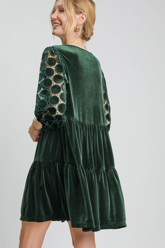 Umgee Dotted Lace Sleeve Tiered Velvet Mini Dress Apparel Apparel Ship from USA TikTok Trendsi Umgee USA Trendsi https://www.cyberehub.com