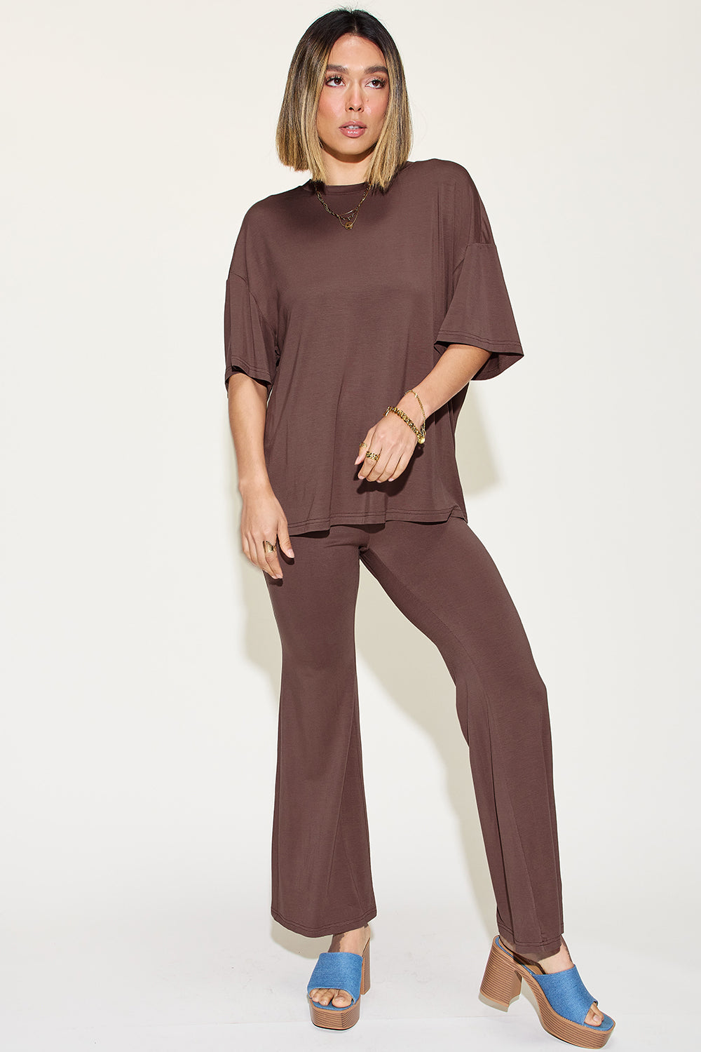 Basic Bae Full Size Bamboo Drop Shoulder T-Shirt and Flare Pants Set Chocolate Apparel/Tops Basic Bae Ship from USA TikTok Tops Trendsi USPS Walmart Walmart Apparel Trendsi https://www.cyberehub.com