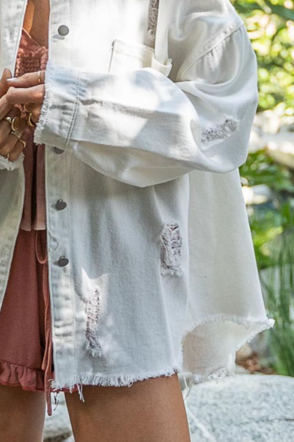 POL Button Down Raw Hem Distressed Shacket Shirt Apparel Clothing Tops POL Ship from USA Shirts USA Women Trendsi https://www.cyberehub.com