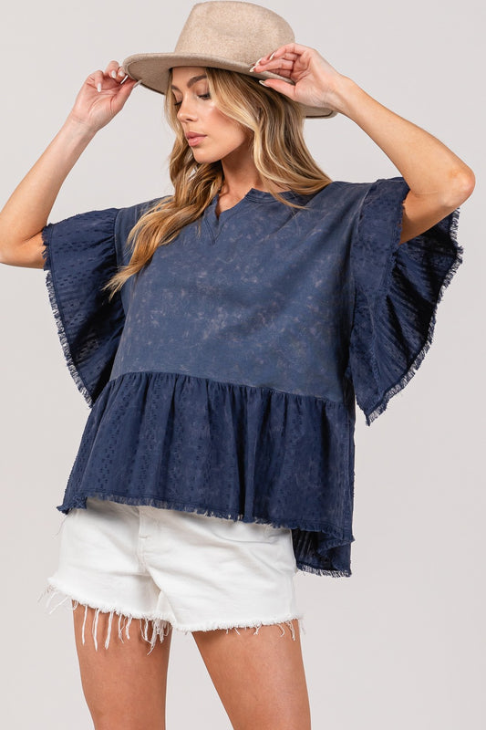 SAGE + FIG Ruffle Sleeve Washed Short Sleeve Blouse Navy Apparel/Tops SAGE+FIG Ship from USA TikTok Tops Trendsi USPS Walmart Walmart Apparel Trendsi https://www.cyberehub.com
