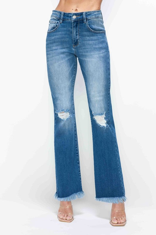 bytos Full Size Raw Hem Distressed High Rise Bootcut Jeans Medium Apparel Apparel bytos Ship from USA TikTok Trendsi Trendsi https://www.cyberehub.com