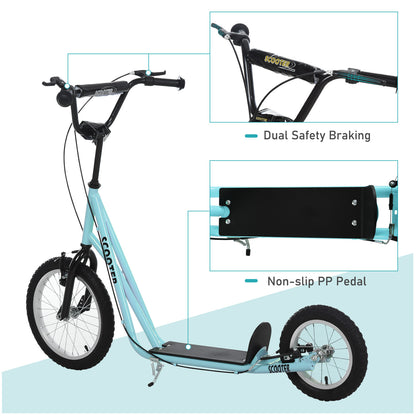 Aosom Youth Scooter, Teens Kick Scooter, Adjustable Handlebar Ride On Toy for 5+ with 16" Front and 12" Rear Dual Brakes Inflatable Wheels, Blue Car Giga GNJ Toys Walmart Giga https://www.cyberehub.com