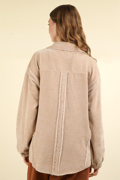 VERY J Mixed Media Button Down Raw Hem Shacket Shirt Apparel Clothing Tops price-change-job-active Ship from USA Shirts USA VERY J Women Trendsi https://www.cyberehub.com