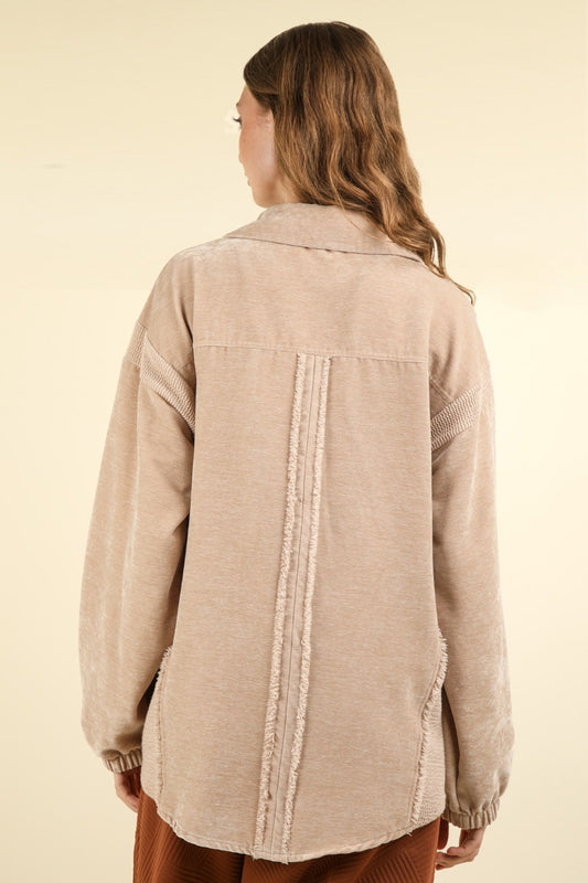 VERY J Mixed Media Button Down Raw Hem Shacket Shirt Apparel Clothing Tops price-change-job-active Ship from USA Shirts USA VERY J Women Trendsi https://www.cyberehub.com